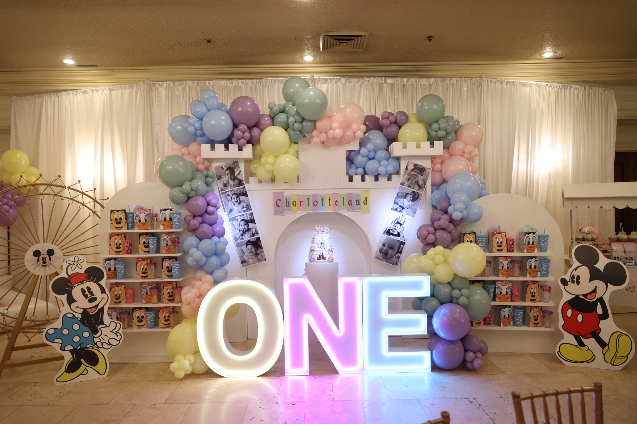 Pastel castle backdrop balloon wall